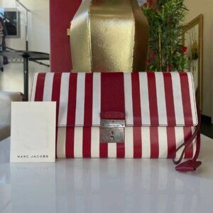 Marc Jacobs Red White Striped Leather Clutch